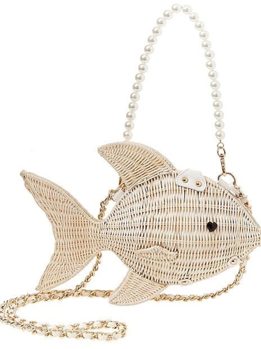Woven Fish-Shaped Crossbody Bag in Natural Beige